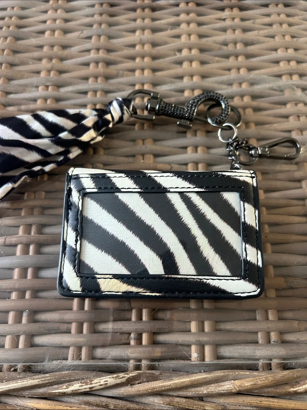 Steve Madden Black and White Zebra Card Holder with Tassel Keychain